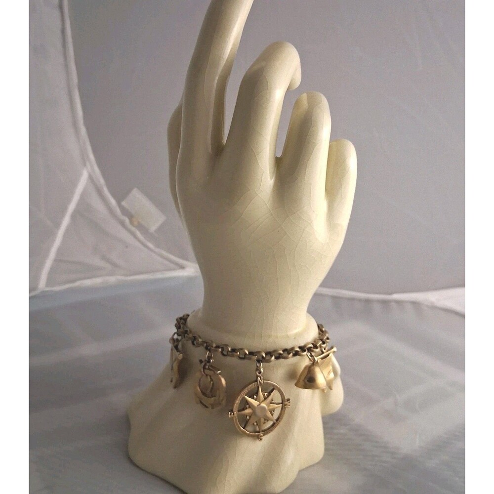 Vintage Coro Charm Bracelet, Gold Tone, Nautical Theme, Signed